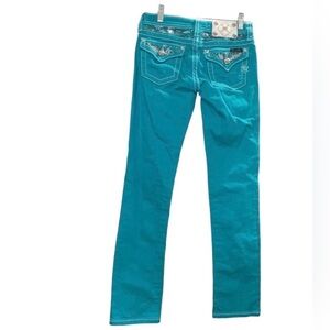 Miss Me Boutique Skinny Bling Turquoise Teal Denim Rhinestone Pants Jeans